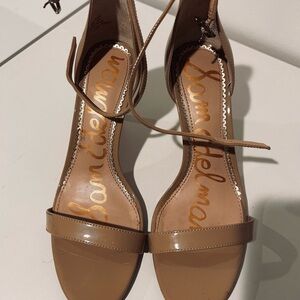 Sam Edelman Tan Patent Ankle-Strap Heels